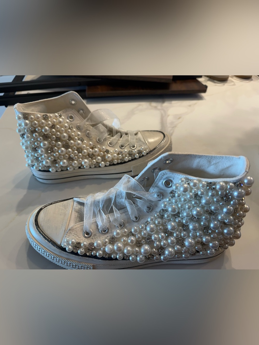 Free People Nanku Women’s Pearl-Embellished White High-Top Sneakers